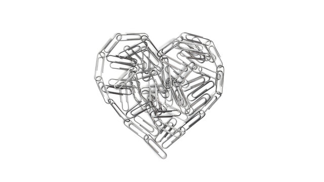 Heart shaped paper clips on a white background. High quality photo