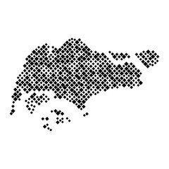 Singapore map from pattern of black rhombuses of different sizes. Vector illustration.