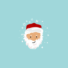 Smiling Santa Claus Face Wearing Red Hat and White Beard Vector Illustration