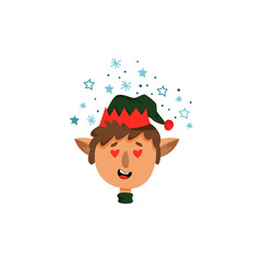 Christmas Elf Сharacter in Green Hat Expressing Love Emotion Vector Illustration