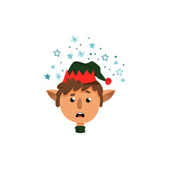 Surprised or Amazed Christmas Elf Сharacter in Green Hat Vector Illustration