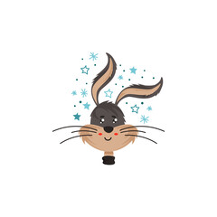 Long Eared Funny Bunny Rabbit Head Showing Shyness Facial Expression Vector Illustration