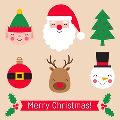 Christmas stickers set - Santa Claus, Elf, Snowman, Deer, Xmas tree