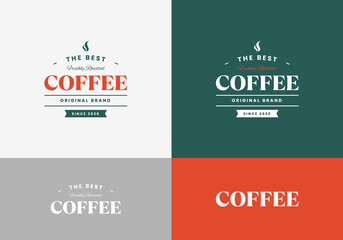 Coffee Logos. Templates for Color and Monochrome Versions. Logotypes Isolated on Clean Background. Vector illustration. Modern and Minimalistic Company Name, Coffee Brand.

