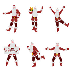 Santa Claus with White Beard Holding Placard and Wrapped Gift Box Posing Vector Set