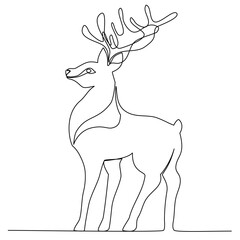 New Year forest Deer one single line, minimal design, background. One, continuous line drawing. A deer with a simple style and trendy design  for your holiday and zoo projects. Vector illustration.