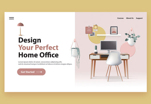 Website Header Illustration with Home Office