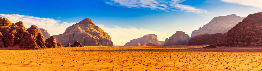 Sunset in the red desert with red rocks. Martian landscape. © truba71