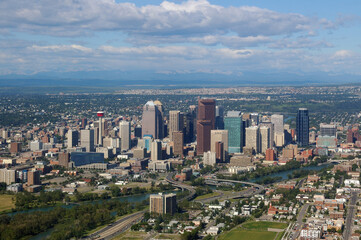 Fototapeta na wymiar Aerial view of downtown Calgary highrise towers