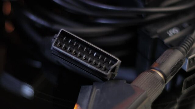Close Up of Scart Cables Vintage Audio Video Composite SD Connection, Full Frame