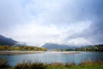 lake and mountains with the rainbow 