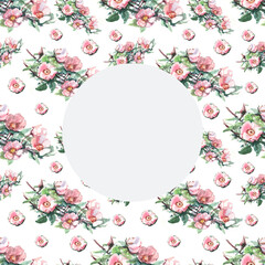 Rosehip watercolor hand-drawn illustration. Fruits, berries, flowers and leaves of the plant. Print, textile, sketch. Vintage, retro, realism style. Flowering, flora, vegetation, seamless pattern