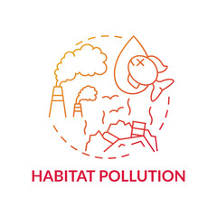 Habitat pollution red gradient concept icon. Chemical emission. Ecology awareness. Environmental harm. Wildlife conservation idea thin line illustration. Vector isolated outline RGB color drawing