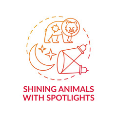 Shining animals with spotlights red gradient concept icon. Harm wildlife. Animal welfare. Nature conservation idea thin line illustration. Vector isolated outline RGB color drawing