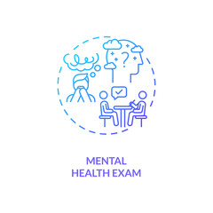 Mental health exam concept icon. CFS diagnostics idea thin line illustration. Clinical assessment process. Cognitive functioning. Mental status observation. Vector isolated outline RGB color drawing