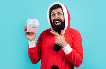 Tis the season to be Jolly. prepare gifts and presents. just have fun. happy bearded man in santa...
