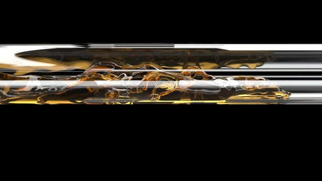 Realistic jet of beer in glass tube 4k