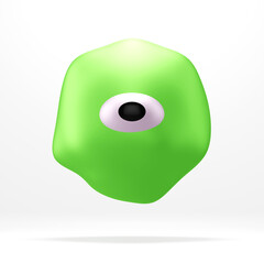 Cute green monster with one big eye, isolated on white, 3d render