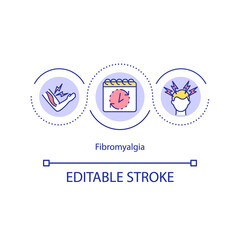 Fibromyalgia concept icon. Medical condition characterized by chronic widespread pain. Health issues idea thin line illustration. Vector isolated outline RGB color drawing. Editable stroke