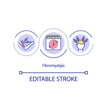 Fibromyalgia Concept Icon. Medical Condition Characterized By Chronic Widespread Pain. Health Issues Idea Thin Line Illustration. Vector Isolated Outline RGB Color Drawing. Editable Stroke