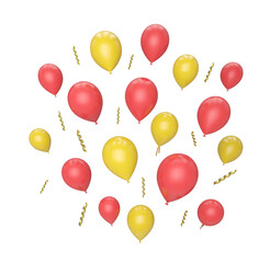 Many flying red and yellow color balloons isolated on white, 3d render