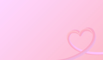 Pink abstract background with decorative heart with gradient. Romantic horizontal poster with blank space for your text.