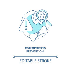 Osteoporosis prevention concept icon. Breastfeeding benefits for women. Get enough calcium and vitamins diet idea thin line illustration. Vector isolated outline RGB color drawing. Editable stroke