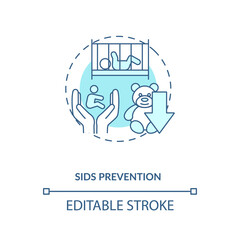 SIDS prevention concept icon. Breastfeeding pros. Sudden infant death prevention advices. Motherhood benefits idea thin line illustration. Vector isolated outline RGB color drawing. Editable stroke