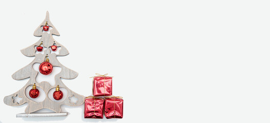 christmas gift with gold and red balls bow isolated on white background