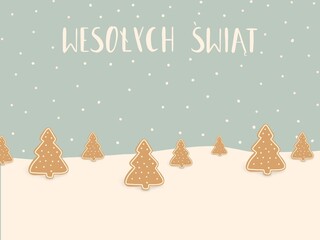 Las piernikowych choinek w śniegu z tekstem Wesołych Świąt - 395822957
