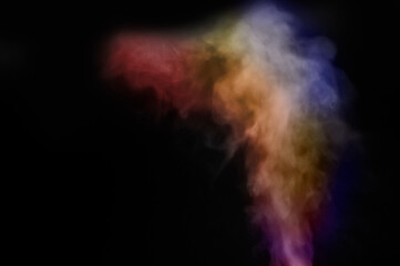Mix colorful blurred soft abstract smoke swirl in the air on black background