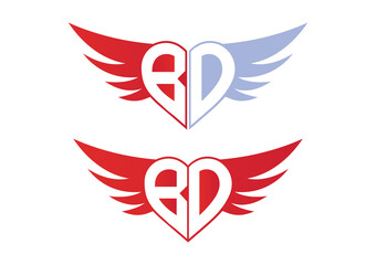 BD Valentine Love Alphabet Logo Design Concept