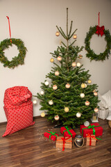 Christmas tree decorations and gifts.