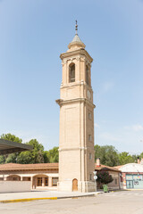 Obraz premium old tower at plaza de Espana square in Pina de Ebro town, province of Zaragoza, Aragon, Spain