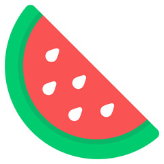 
Summer tropical fruit, watermelon icon in flat style 
