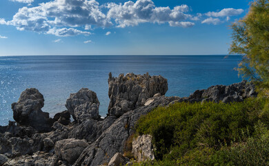 Preveli beach (aka., Palm Beach) at the mouth of the Megas river flowing through a gorgeous palm tree glade along the Kourtaliotiko gorge, Southern Crete, Greece