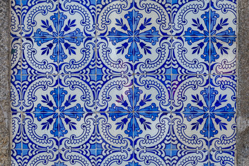 seamless pattern with flowers azulejos Portugal blue 