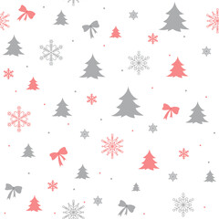 Trendy New Year seamless pattern vector illustration. For wrapping paper, digital paper, fabric, textile, postcards. Christmas pattern with new year tree, stars, snowflakes