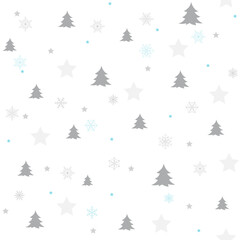 Trendy New Year seamless pattern vector illustration. For wrapping paper, digital paper, fabric, textile, postcards. Christmas pattern with new year tree, stars, snowflakes