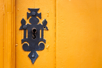 Ancient colonial door detail, Tiradentes, Brazil 