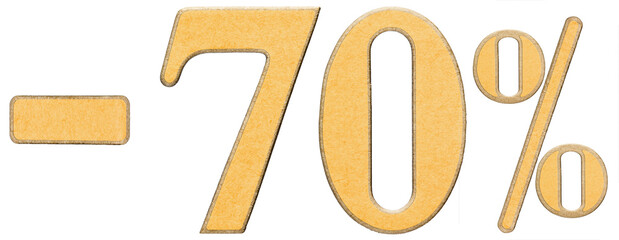 Percent off. Discount. Minus 70 seventy percent, numerals isolated on white background