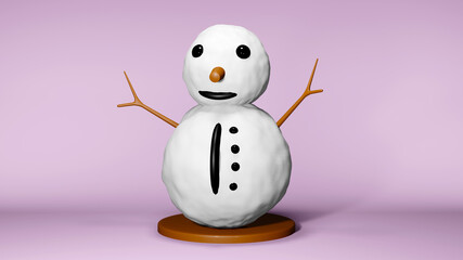 3D Rendering of Snowman on the podium Symbol of christmas Represents a happy day. clip art isolated on pink background.