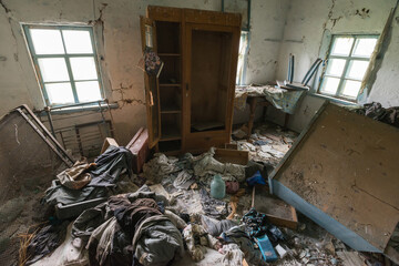 Inside house in abandoned village of Chernobyl zone