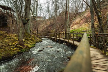 ieriķu dzirnavas ieriku Ieriki water river park autumn cloudy green  waterfall wooden trail