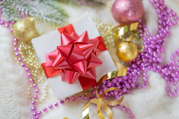 beautiful festive surprise gift box with a red bow