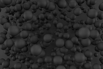 3d render black balls on a black background. Abstract geometric shapes. Minimalist concept