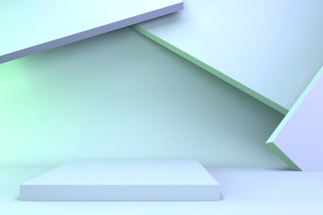 3d render pedestal on a blue-green background. Minimalistic podium concept for goods.