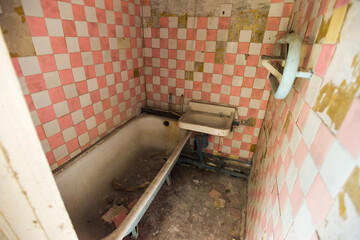 Bathroom in abandoned house of soviet ghost town Chernobyl-2
