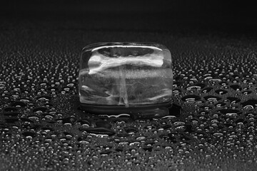 ice cube on black background. Front perspective