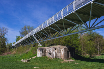 Old bunker on former Czechoslovakian border and Freedom Cycling Bridge between Slovakia and Austria...